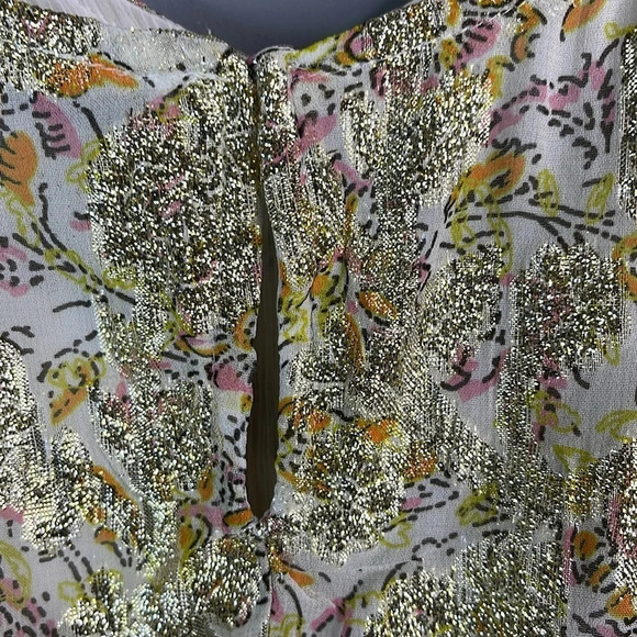 ZARA NWT Metallic Gold Floral Flowy Cami Tank Ivory Spaghetti Strap Coquette L - Picture 6 of 12